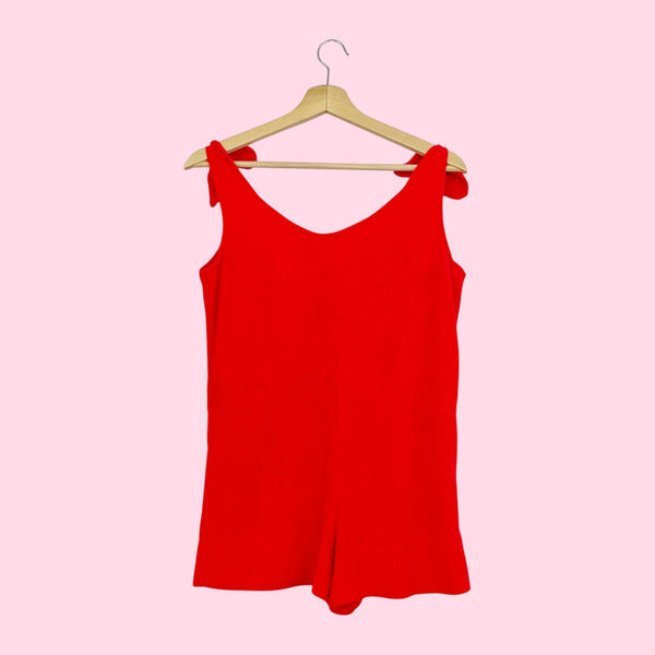 NEON RED TERRY CLOTH ROMPER (M)
