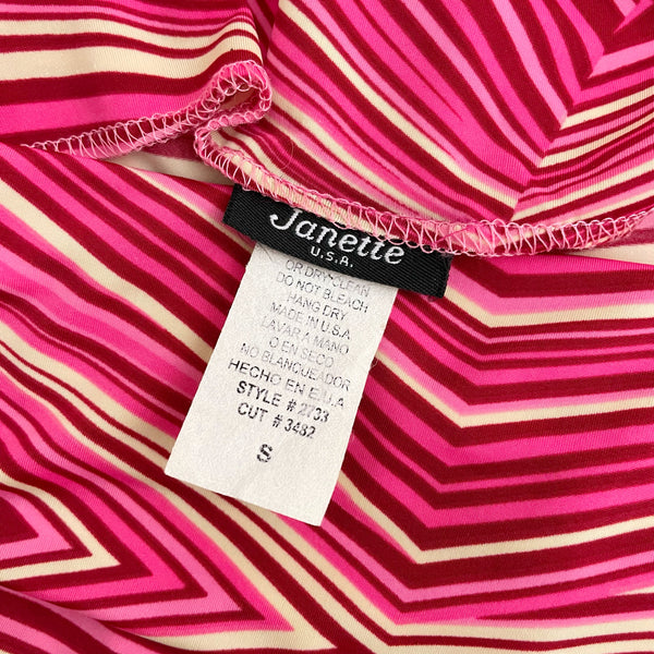 PINK GEOMETRIC STRIPED MIDI DRESS (XS/S)