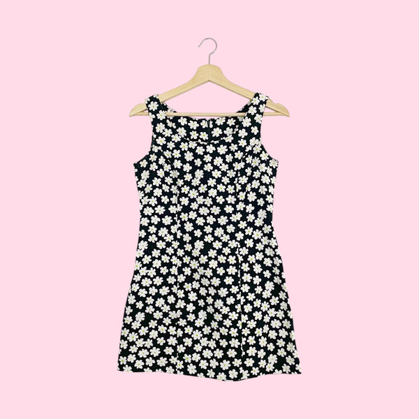 Black Daisy Print Mini Dress (S)