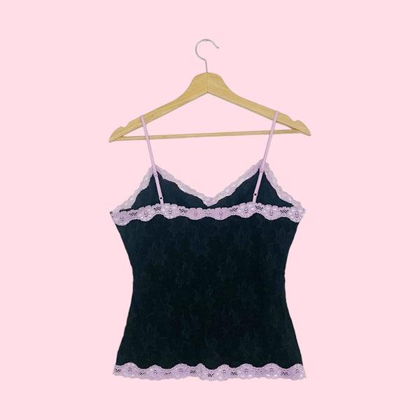 BLACK + LAVENDER LACE TANK TOP (L)