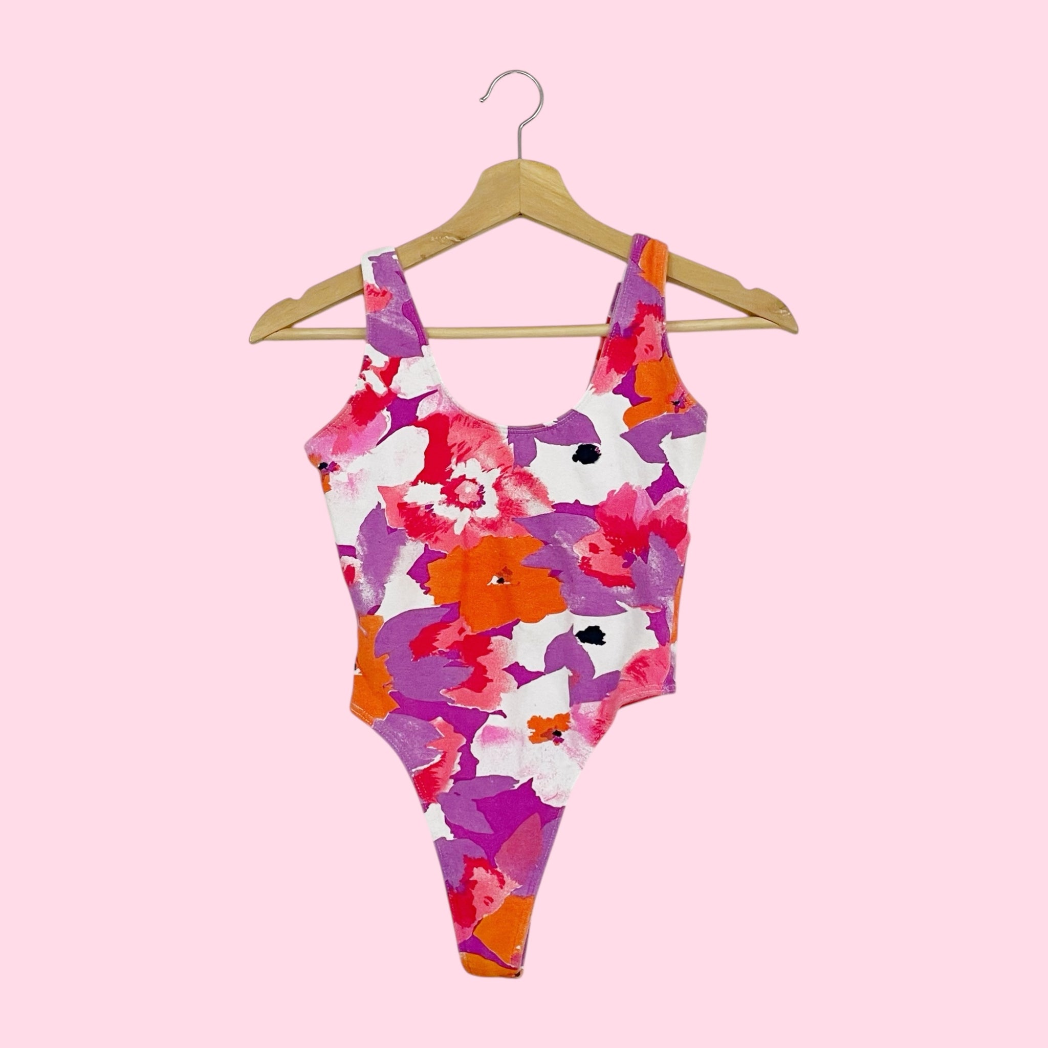FLORAL COTTON THONG BODYSUIT (S)