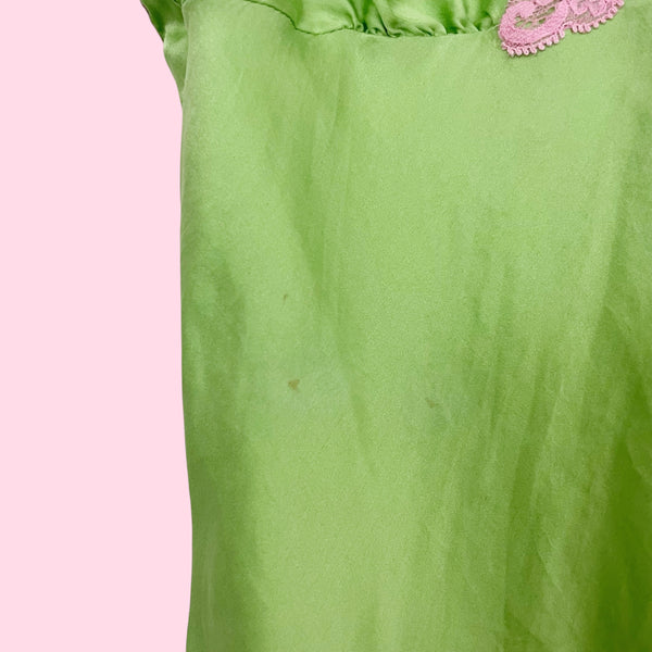 GREEN + PINK SILK LACE TRIM CAMI (XS)