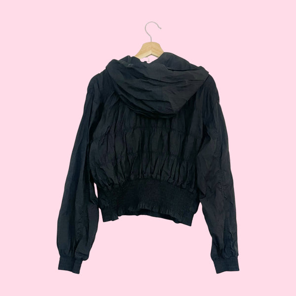 Free People Movement Black Ruched Windbreaker Jacket (S)