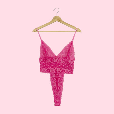 FREDERICK'S PINK LACE BODYSUIT (M)