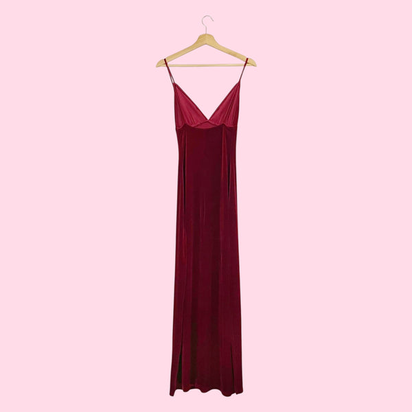 FREDERICK'S RED VELVET MAXI DRESS (XS)