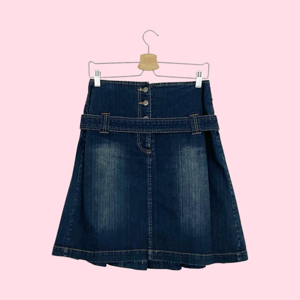 PLEATED BELTED DENIM SKIRT W/ SEQUINS (S/M)