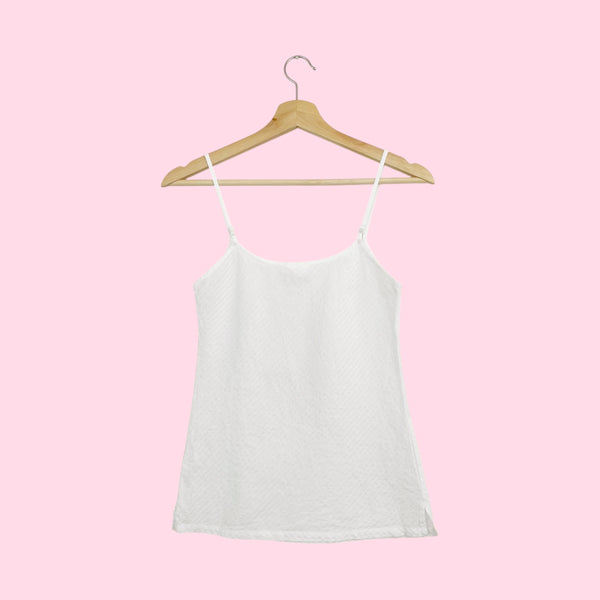 White Textured Stripe Cotton Tank (XS)