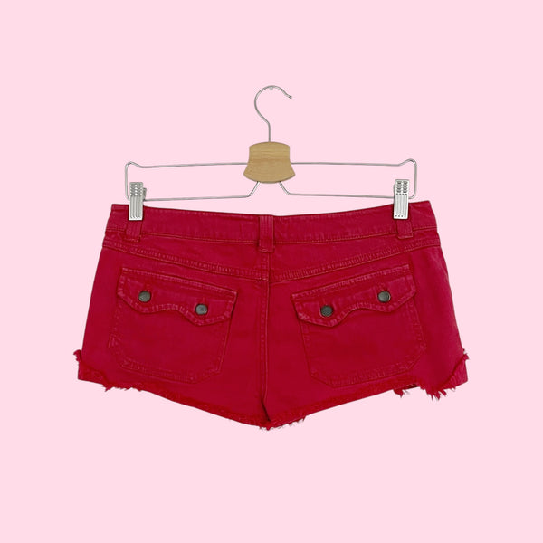 Y2K RED LOW RISE MICRO MINI SHORTS (28)