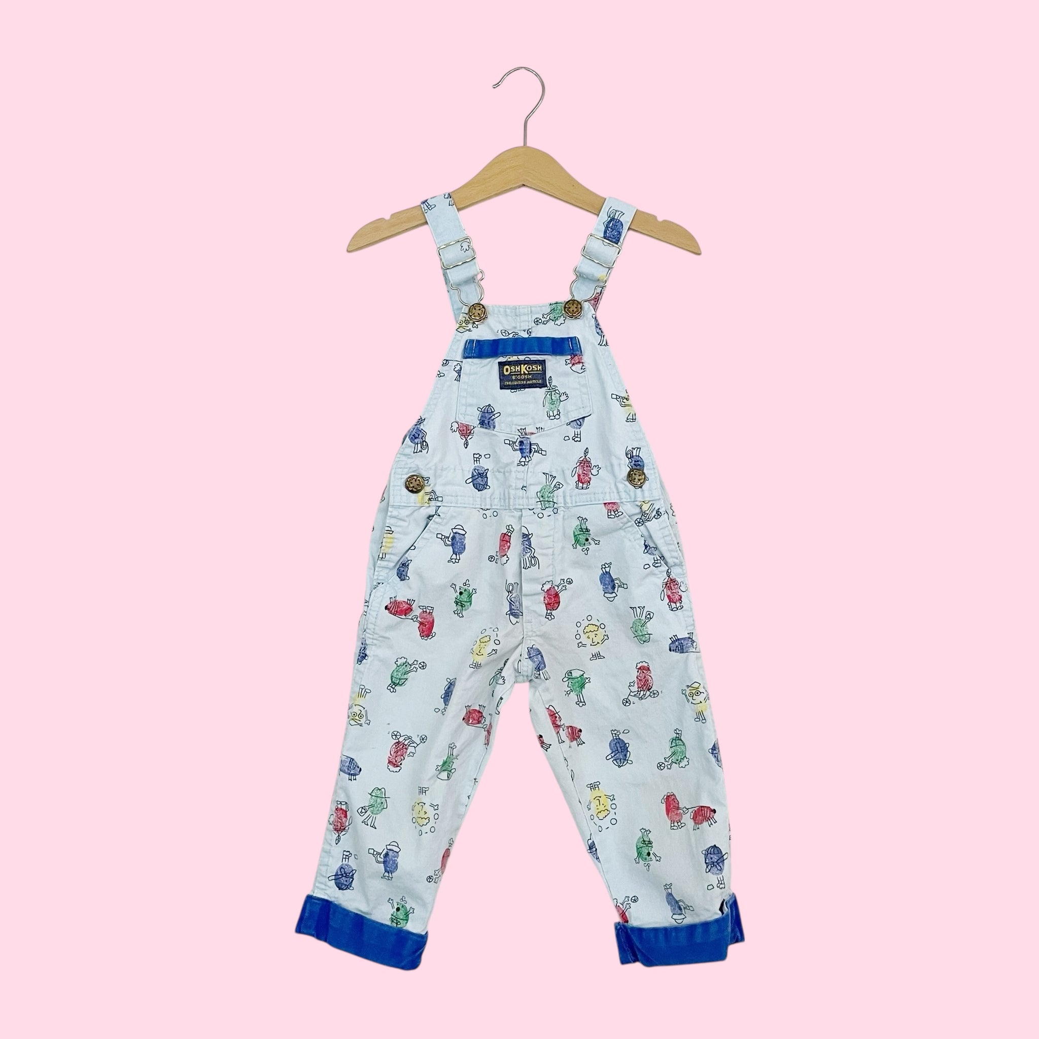 90S OSHKOSH B'GOSH THUMBPRINT OVERALLS (2T)