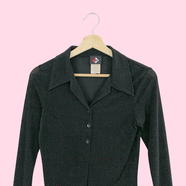 BLACK GLITTER DOT OPEN FRONT BLOUSE (S)