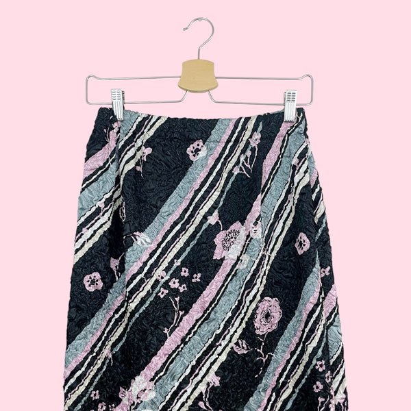 STRIPED FLORAL WRINKLE MAXI SKIRT (S)