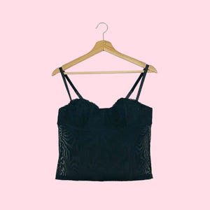 BLACK EMBROIDERED MESH BUSTIER (L)