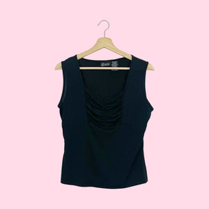 BLACK GATHERED BUST TANK (L)