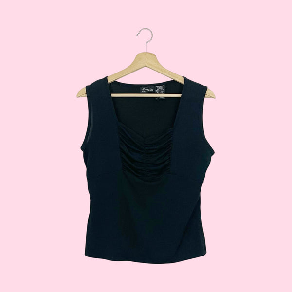 BLACK GATHERED BUST TANK (L)