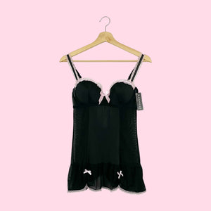 RAMPAGE BLACK + PINK LACE TRIM BABYDOLL (M)