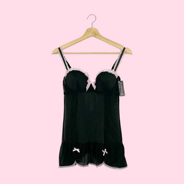 RAMPAGE BLACK + PINK LACE TRIM BABYDOLL (M)