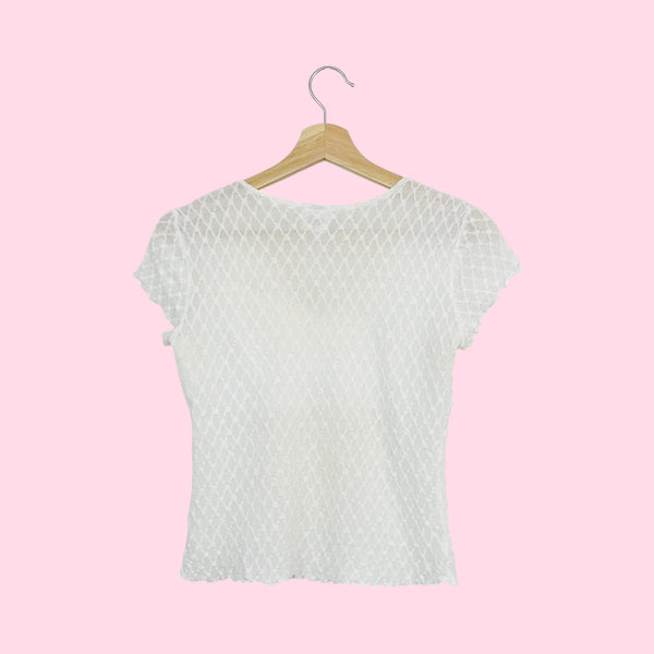 WHITE PATTERNED MESH TOP (S)