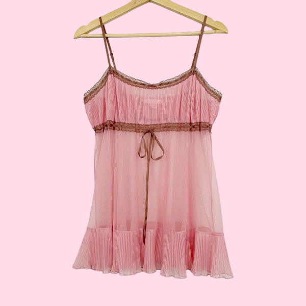 VICTORIA'S SECRET PINK + BROWN PLEATED MESH BABYDOLL (M)