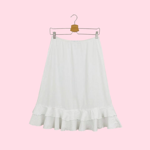 WHITE COTTON MIDI SKIRT (L)