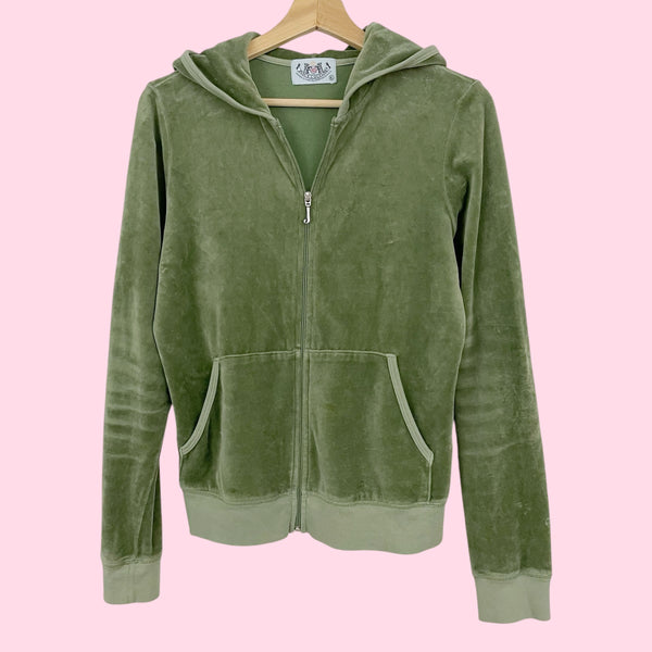 Y2K JUICY COUTURE GREEN VELOUR HOODIE (XL)