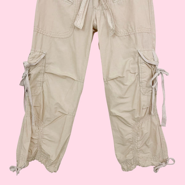 BEIGE STRAPPY CARGO CAPRI PANTS (S)