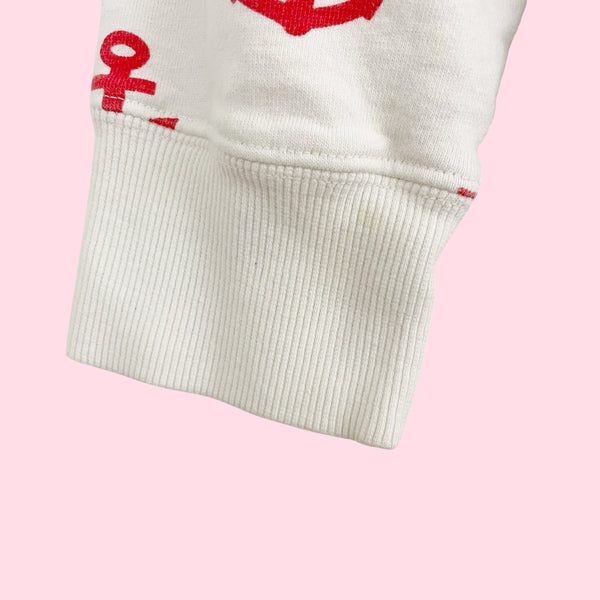 Y2K White + Red Anchor Print Hoodie (L)