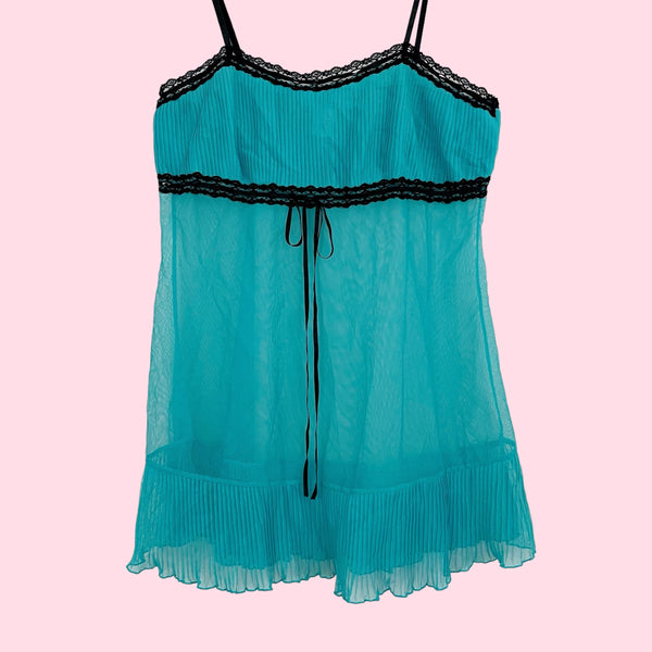 TEAL PLEATED MESH BABYDOLL (M)