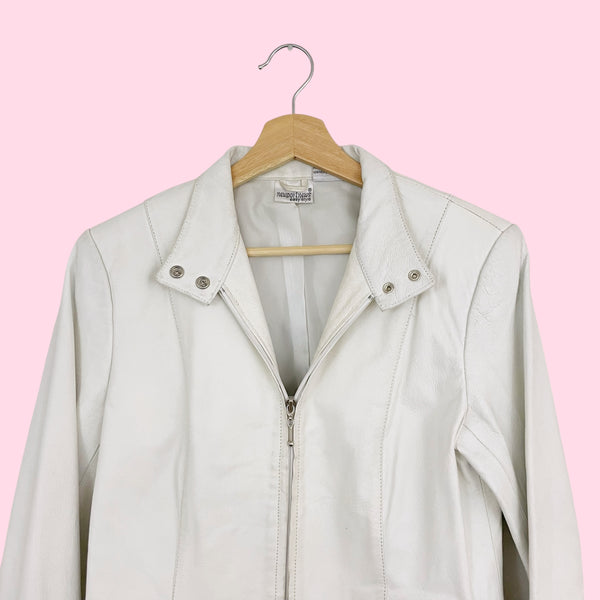Y2K WHITE LEATHER JACKET (M)