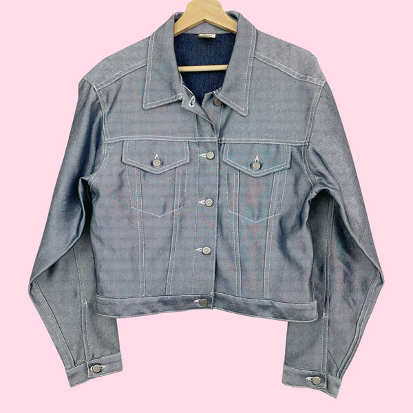 90S METALLIC BLUE DENIM JACKET (M)