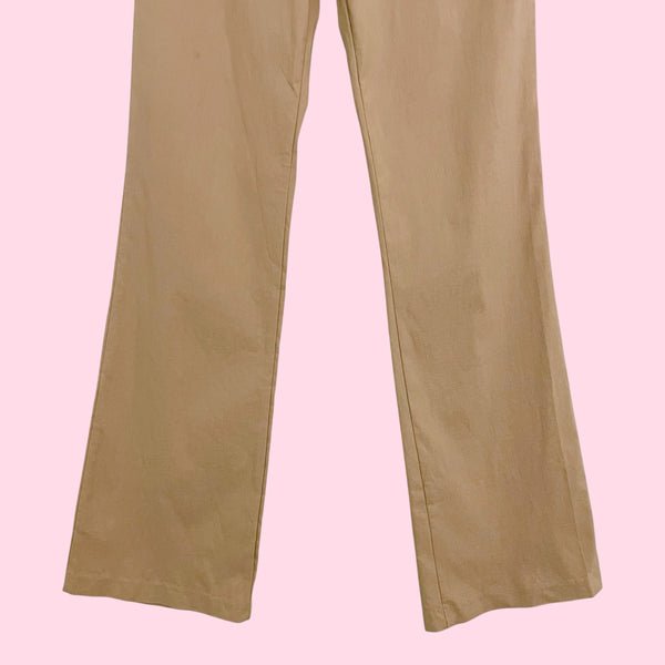 TAN STRETCH BOOTCUT PANTS W/ SUEDE LACE (M)