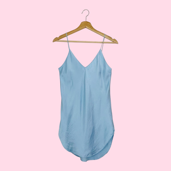 LIGHT BLUE SILK SLIP DRESS (S/M)