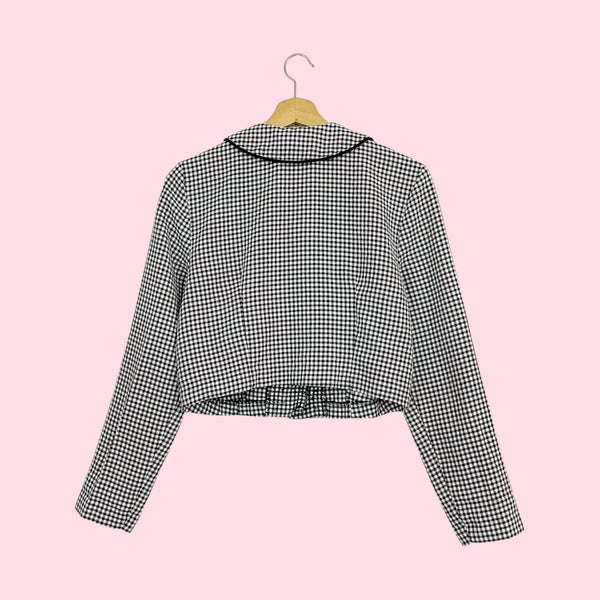 GINGHAM CROPPED JACKET W/ PETER PAN COLLAR (M)