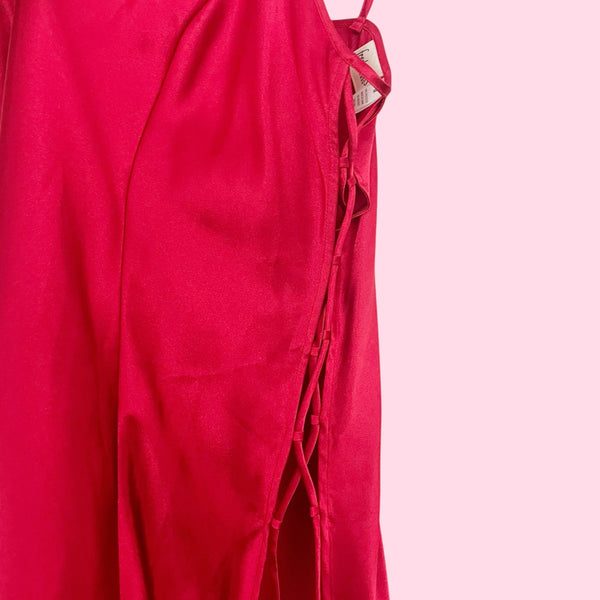 RED LACE UP SIDE SLIP DRESS (M)