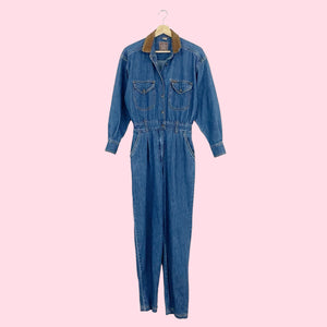 DENIM JUMPSUIT W/ LEATHER COLLAR (6)