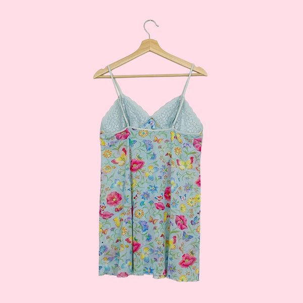 BUTTERFLY PRINT MESH SLIP DRESS (L)