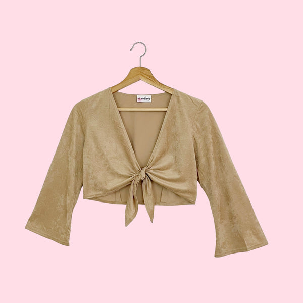 FAUX SUEDE TIE FRONT CROP TOP (M)