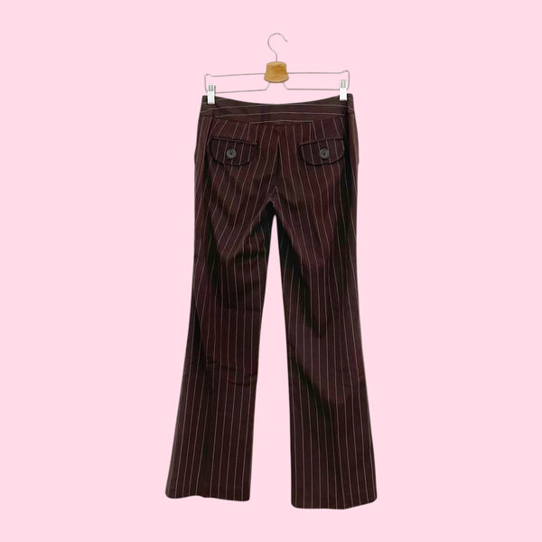 Y2K BROWN PINSTRIPE LOW RISE OFFICE PANTS (4)