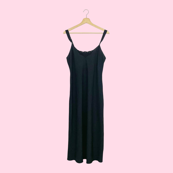 80S VANITY FAIR MATTE BLACK SLIP DRESS (34)