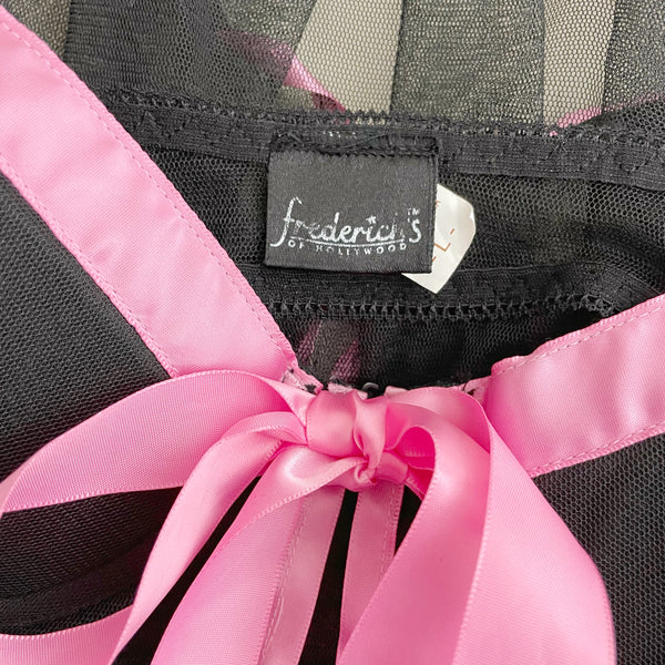 BLACK + PINK OPEN FRONT MESH BABYDOLL (L)