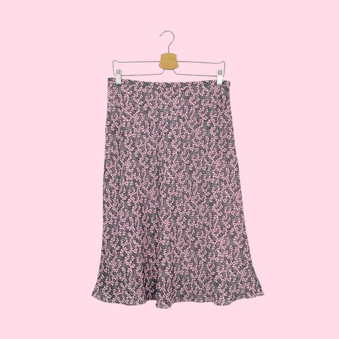 BLACK + PINK FLORAL MIDI SKIRT (30)