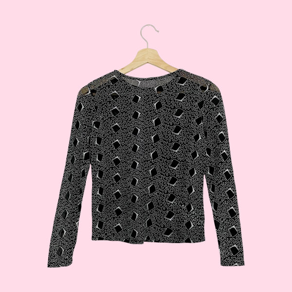 BLACK + WHITE EMBROIDERED MESH TOP (S)