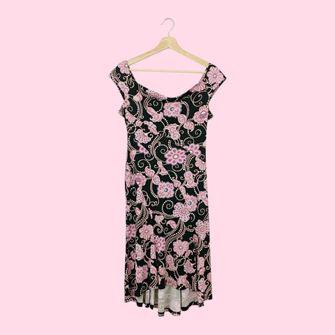 90S BCBG FLORAL PRINT MIDI DRESS (S)