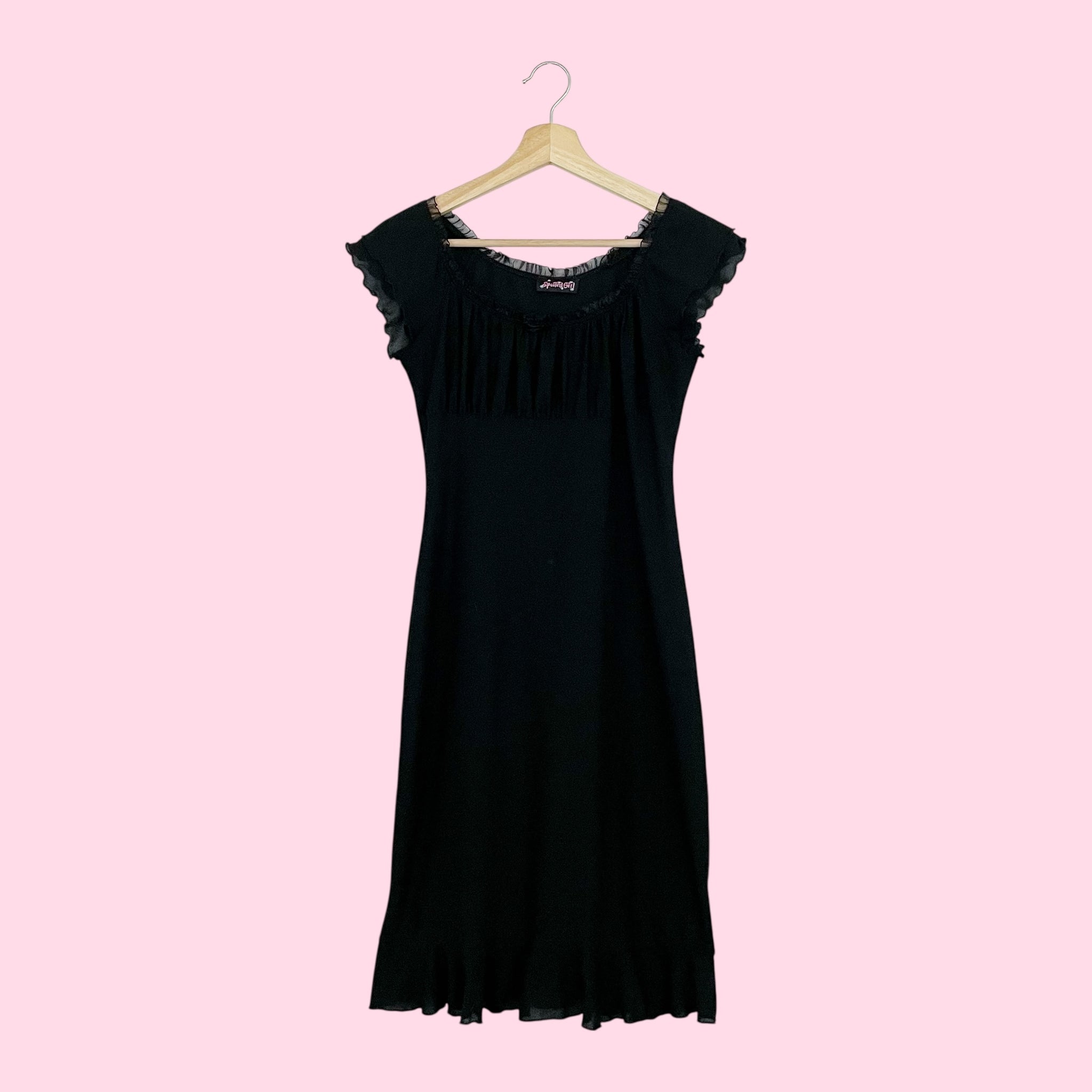BLACK MESH MILKMAID MIDI DRESS (M)