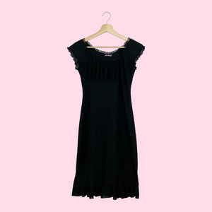 BLACK MESH MILKMAID MIDI DRESS (M)