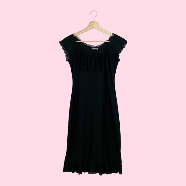 BLACK MESH MILKMAID MIDI DRESS (M)