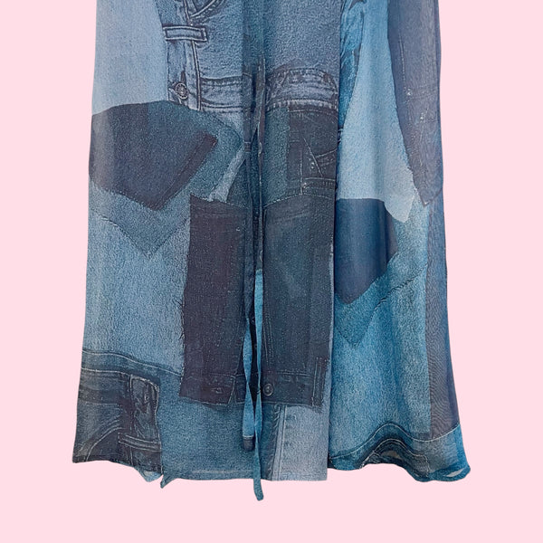 Denim Print Sheer Wrap Skirt (S)