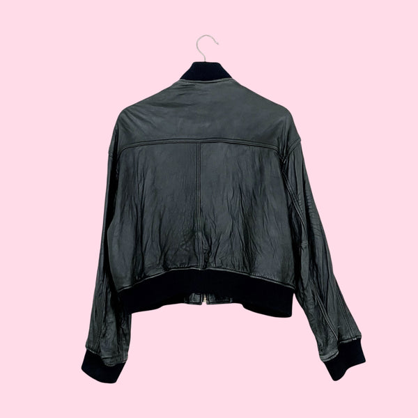 THE LIMITED BLACK LEATHER BOMBER JACKET (L)