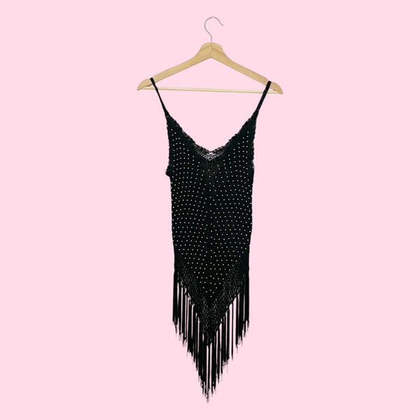 BLACK + GOLD KNIT TANK W/ FRINGE (S)