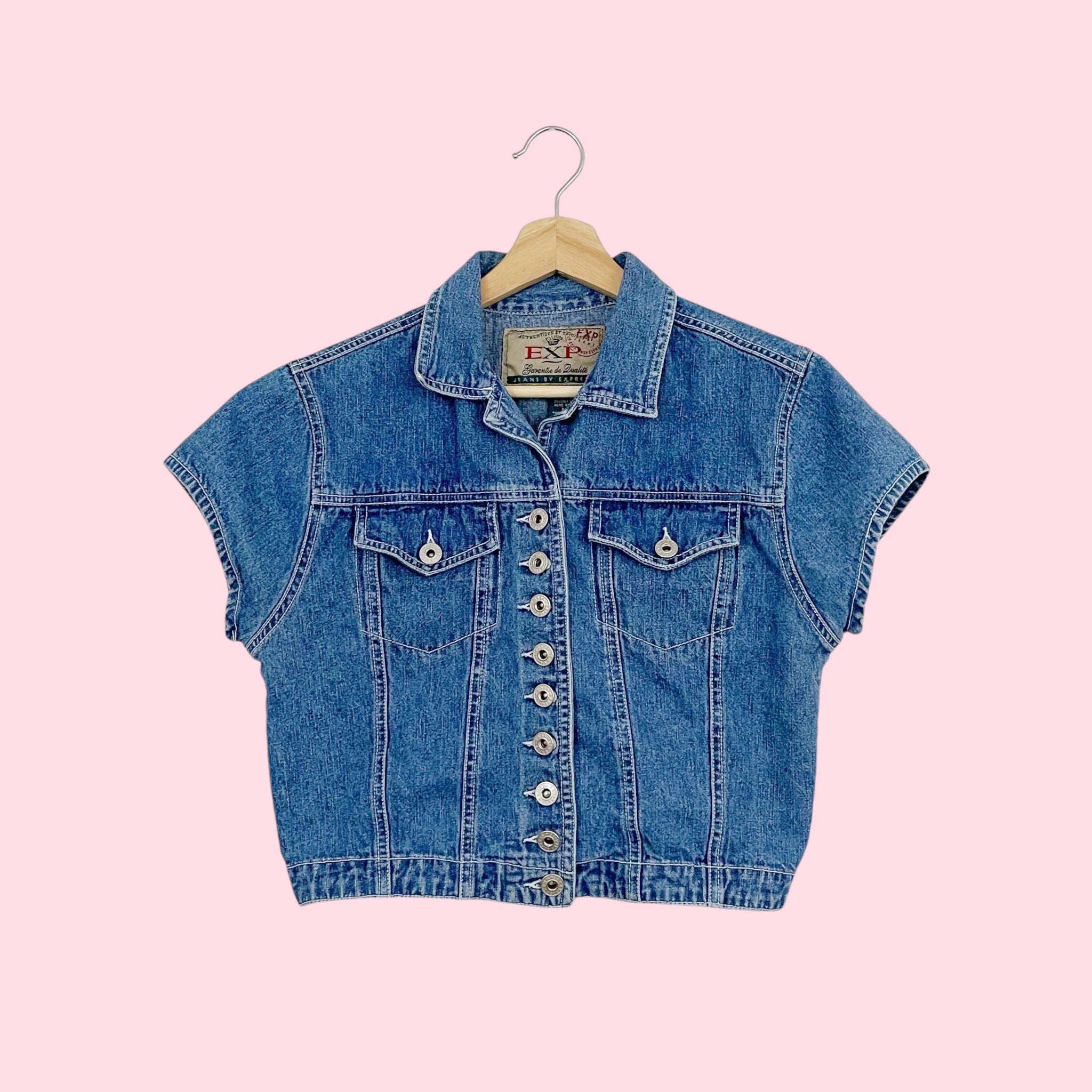 DENIM BUTTON UP CROPPED BLOUSE (M)