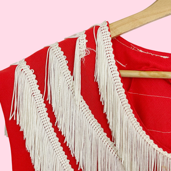 RED + WHITE FRINGE FLAPPER DRESS (S/M)